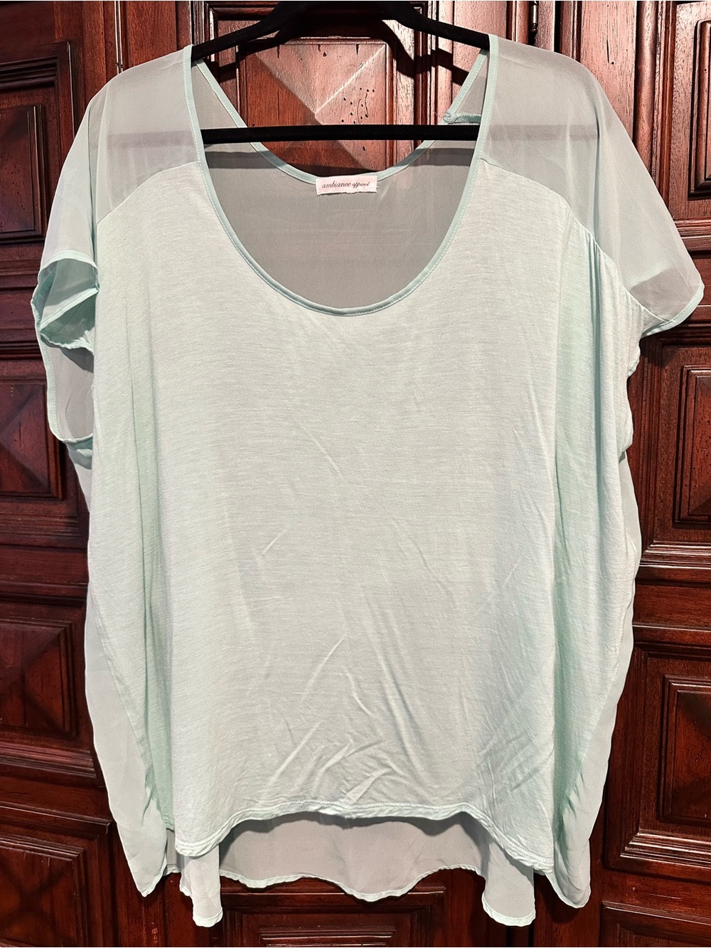 2X ? Ambiance Mint Sheer Sleeve Scoop Neck Tunic see measurements